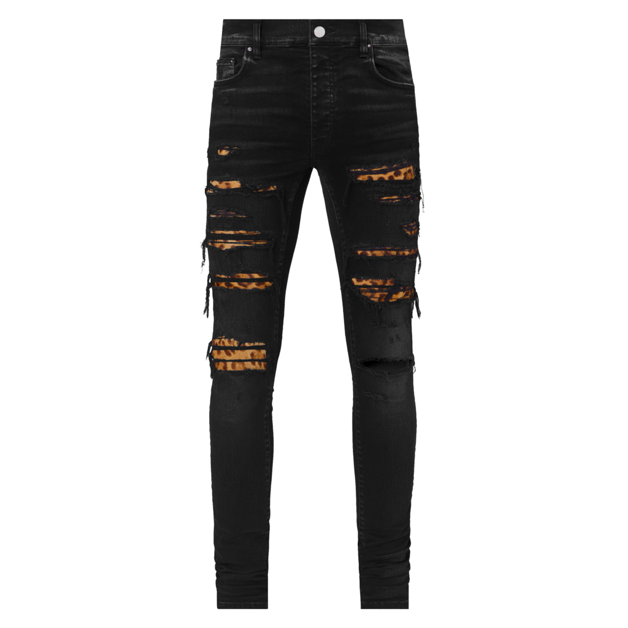 Aged Black Leopard Thrasher Jeans - Mike Clothes